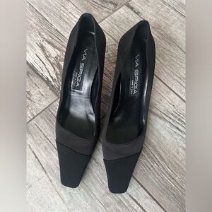 VIA SPIGA Closed Square Toe Black 3” Heels Size 6.5 Medium